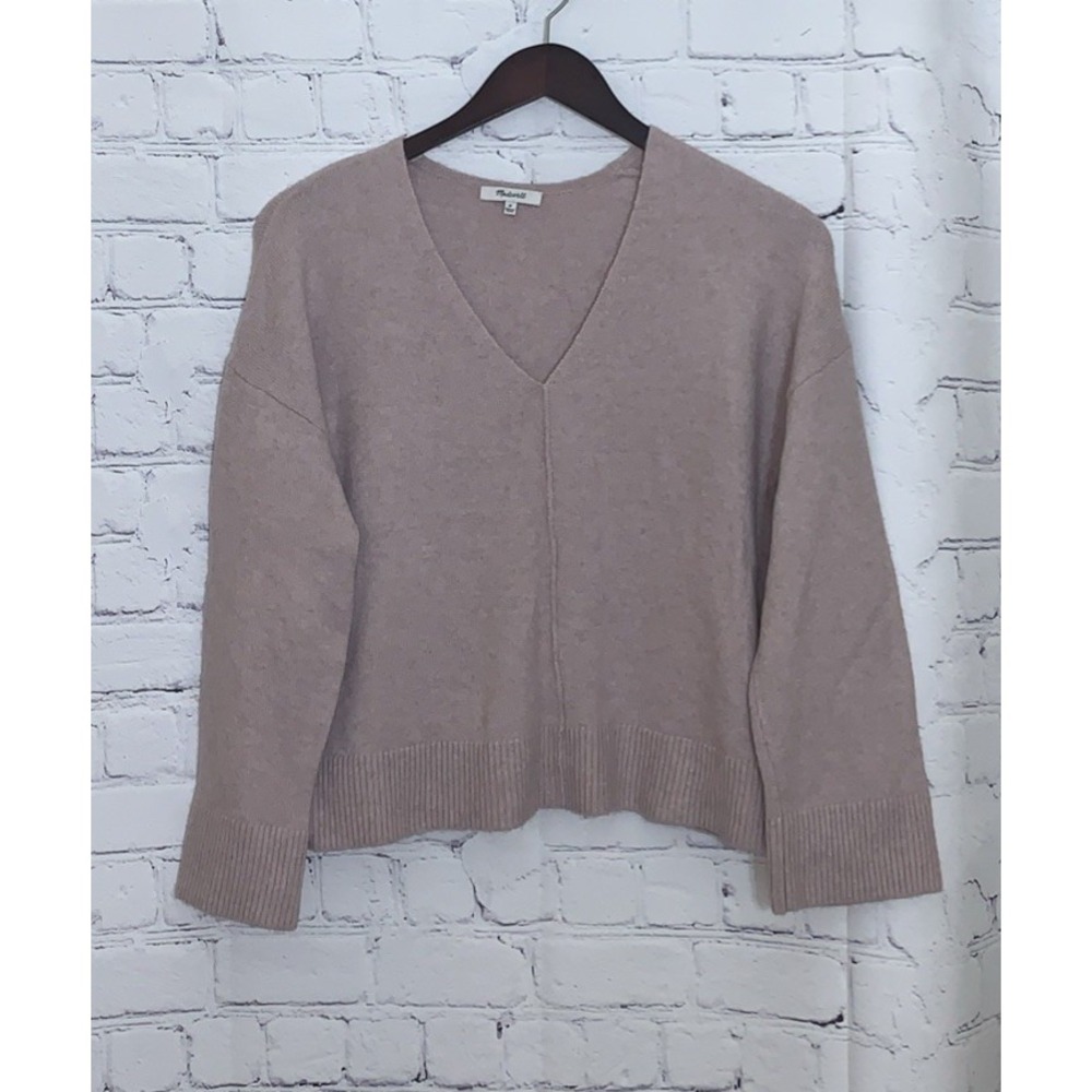 Madewell Sweater Women's Medium Pink Heather Knit V Neck Wool Blend Long Sleeve